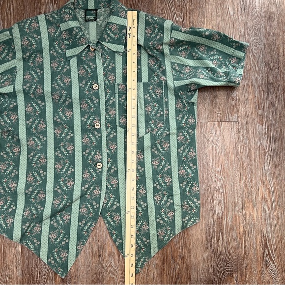 VTG MP Green Floral Stripe Matching Top & Short Set Cottagecore | Size: XS/S - Picture 8 of 11